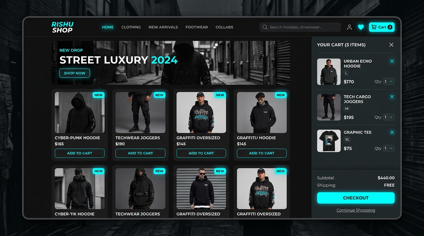 Rishu Shop Streetwear E-Commerce Storefront
